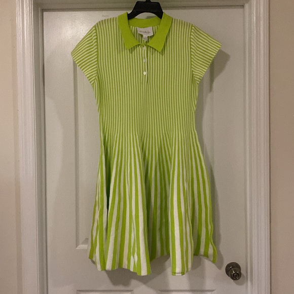 🆕 Mare Mare Anthro S/S Fit & Flare Polo Sweater Mini Dress in Chartreuse - Picture 3 of 4